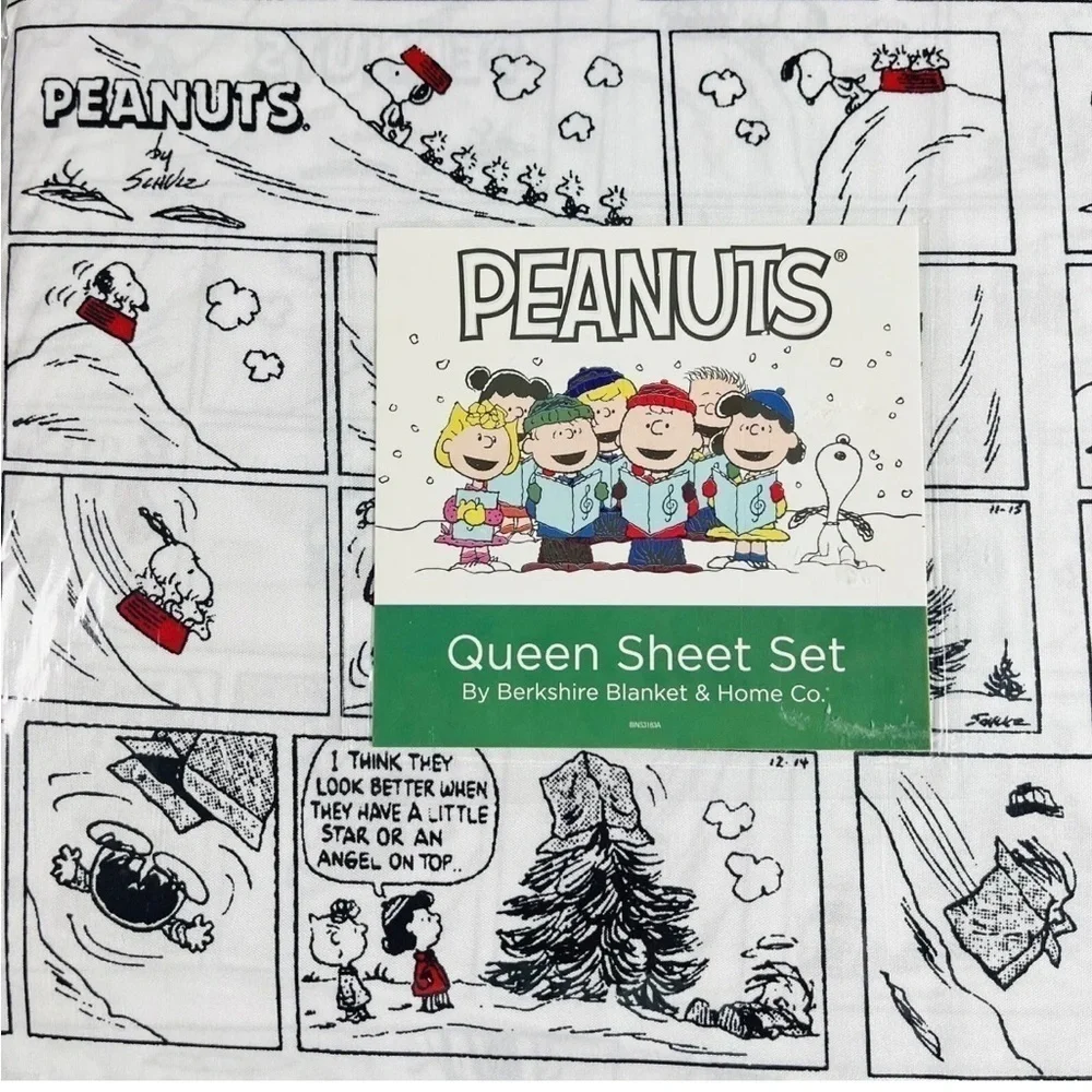 Peanuts Christmas White Queen Sheet Set by Berkshire Blanket Comic print New
